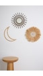 3'lü Set Rafya Deniz Kabuklu Model & Kahverengi Rattan Çubuk Ayna & Rafya Ay M073
