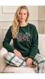 Siyah İnci Yeşil Nakışlı Alt-üst Polar Kışlık Örme Pijama Takım 26222121
