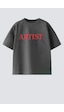 Monila Unisex Çocuk Pamuklu Bisiklet Yaka Baskılı T-shirt Antrasit