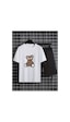 Medinenur Desenli Ayıcık Baskılı T-shirt Short Bol Paça Rahat Kalıp Siyah Alt Siyah Üst Short Takım Beyaz