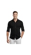 Deepsea Siyah Slim Fit Örme Kumaş Likralı Erkek Gömlek Nefes Alan Esnek Ve Modern Tasarım 2602604 Siyah
