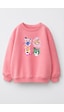 Monila Kız Çocuk 3 İplik Kumaş Pamuklu Hayvan Baskılı Sweatshirt Pembe