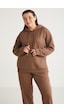 ETHIQUET TEREZABB Kadın Içi Polarlı Yumuşacık Comfort Fit Kapüşonlu Kanguru Cep Kahverengi Büyük Beden Sweatshirt