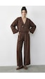 Shade Kadın Kendinden Çiçek Desenli Kruvaze Kimono Salaş Pantolonlu Alt-üst Takım 60613 60283998 - Acı Kahve Çok Renkli