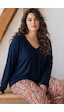 Siyah İnci Desenli Büyük Beden Battal Boy Viskon Örme Pijama Takım 26224818 Lacivert