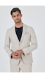 İmza Bej Mono Yaka Kendinden Desenli 2 Düğme Casual Esnek Slim Fit Takım Elbise 1001250174 Bej