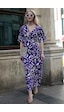 Madmext Mor Desenli V Yaka Midi Elbise Mg1797