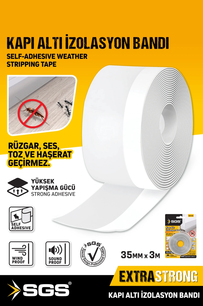 Sgs 1243 Kapı Altı Rüzgar Önleyici Ve Ses Yalıtım Bandı 35mm X 3m Kendinden Yapışkanlı 3 Metre