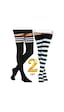 Kral Socks Kadın Dizüstü Çorap 2 Çift Düz Çizgili Pamuklu Dizüstü Siyah