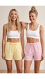 Siyah İnci 2'li Mevsimlik İnce Örme Şortlu Pijama Altı 8064 Çizgili Pembe Sarı
