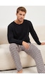 Siyah İnci Desenli Pamuklu Örme Pijama Takım 8093 Mürdüm Beyaz Çizgi