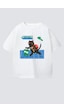 Monila Unisex Çocuk Pamuklu Kedi Baskılı T-shirt Ekru