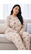Siyah İnci Desenli Termal Kumaşlı Ultra Soft Yumuşak Büyük Beden Battal Boy Örme Pijama Takımı 26226724 Krem