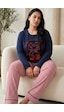 Siyah İnci Pamuklu Likralı Büyük Beden Battal Boy Örme Pijama Takım 26240892 Lacivert