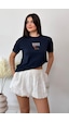 Giysa Kadın Bisiklet Yaka Maison Köpek Baskılı T-shirt Lacivert - 26y 4444
