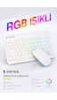 Tablet Ve Bilgisayar İçin Rgb Led Işıklı Taşınabilir Kablosuz Bluetooth Klavye Ve Dongle'lı Mouse Seti Beyaz