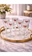 6 Lı Kristal Cam Kahve Yanı Su Bardağı Pembe Kuş Lovely Birds Bardak 75ml Şeffaf