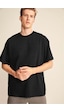 Grımelange Grımelange Jett Erkek Oversize Fit %100 Organik Pamuk Kalın Dokulu Bisiklet Yakalı Siyah T-shirt Siyah