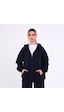 MMetalic Lacivert Kanguru Cepli Kapüşonlu Fermuarlı Oversize Kadın Sweatshirt Lacivert