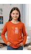 Yuvarlak Yaka Girls Baskı Detaylı Kız Çocuk Sweatshirt Turuncu