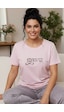 Siyah İnci Desenli Pamuklu Büyük Beden Battal Boy Örme Pijama Takım 26113861 Pembe