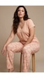 Siyah İnci Dantelli Büyük Beden Battal Viskon Örme Pijama Takım 8066 Somon