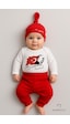 Babyden's Atatürk Baskılı 3 Lü Bebek Takımı %100 Pamuk Uzun Kollu Çıtçıtlı Body Pantolon Şapka Yenidoğan Seti Kırmızı - Beyaz