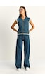Shade Kadın Dantel Detaylı Denim Yelek Ve Wide Leg Pantolon Denim Takım 8210 60286153 - Lacivert