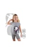 Çizgili Unicorn Kız Çocuk Gri Siyah Yazlık T-shirt Tayt Takım