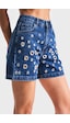it's basic Kadın Mavi Renk 1s5-5 Kuş Gözü Detaylı Midi Boy %100 Koton Mom Fit Tasarım Denim Şort