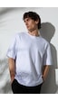 Tudors Unisex Oversize Geniş Kesim Pamuk Yumuşak Dokulu Basic Bisiklet Yaka Beyaz Tişört-30842 2XL