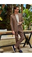 İmza Kahverengi Mono Yaka Keten 6 Drop Slim Fit Yarım Astar %100 Keten Takım Elbise 1001260164 Sütlü Kahverengi
