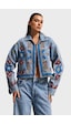 it's basic Kadın Kot Rengi 3s6-32 Bol Kesim Özel Nakış Desenli Tasarım Denim Ceket