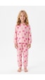 Bunny Hopp Kız Çocuk Uzun Kollu Pijama Takımı %100 Pamuk Pembe Çilek Desenli Penye Pembe Çiçekli