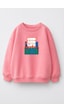 Monila Unisex Çocuk 3 İplik Kumaş Pamuklu Baskılı Sweatshirt Pembe