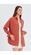 Mixray 3833 Kadın Oversize Cepli Müslin Gömlek Kiremit