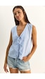 Shade Kadın %100 Pamuk Kalın Askılı Önden Bağlama Detaylı Çizgili Peplum Bluz 60282045 - Beyaz-mavi Çok Renkli