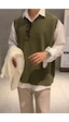 Erkek V Yaka Oversize Süveter Haki