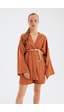 Sateen Kuşak Detaylı Salaş Kimono- Taba