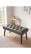 Modern Kapitoneli Gri Deri Kumaş Bench Puf Oturma Bankı Ahşap Ceviz Ayaklı Demonte 90x45