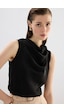 Sateen Degaje Yaka Bluz - Siyah-136752 Siyah