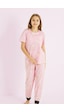 Siyah İnci Kız Çocuk %100 Pamuk Baskılı Bisiklet Yaka Pijama Takım25110057 Pembe