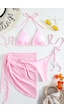 Angelsin Pareolu Bağlamalı 3'lü Bikini Takım Set Çıkartılabilir Kaplı Pembe