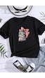 Uyguntarz Çocuk Cartoon Face Pamuklu Tshirt Antrasit - Siyah