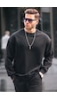 Madmext Siyah Bisiklet Yaka Oversize Şardonlu Basic Erkek Sweatshirt 6048-siyah Siyah