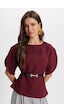 Tudors Kadın Slim Fit Dar Kesim Kol Detaylı İnce Kemerli Fermuarlı Bordo Bluz Gömlek-50761 Tudors Kadın Slim Fit Dar Kesim Kol Detaylı İnce Kemerli Fermuarlı Bordo Bluz Gömlek-50761