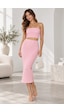 Mevese Kadın Bürümcük Kumaş Straplez Crop Ve Midi Kalem Etek İkili Set - Pembe