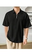 Genius Store Erkek Oversize Polo Yaka Waffle T-shirt Poloyaka-fermuarlı Siyah