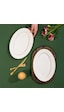 Porsima 4455 Burçak Porselen Altın Fileli Kayık Tabak Seti - Oval Kahvaltılık Sunumluk Seti 30cm Beyaz