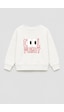 Monila Unisex Çocuk 3 İplik Kumaş Baskılı Pamuklu Sweatshirt Ekru